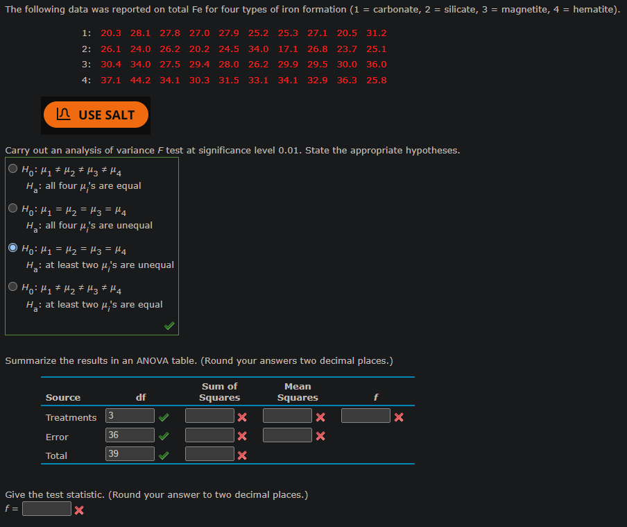 Solved The following data was reported on total Fe for four | Chegg.com