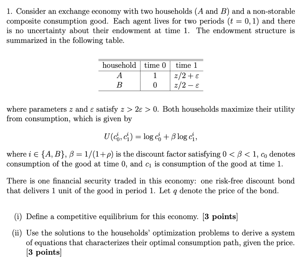 Solved 1. Consider An Exchange Economy With Two Households | Chegg.com