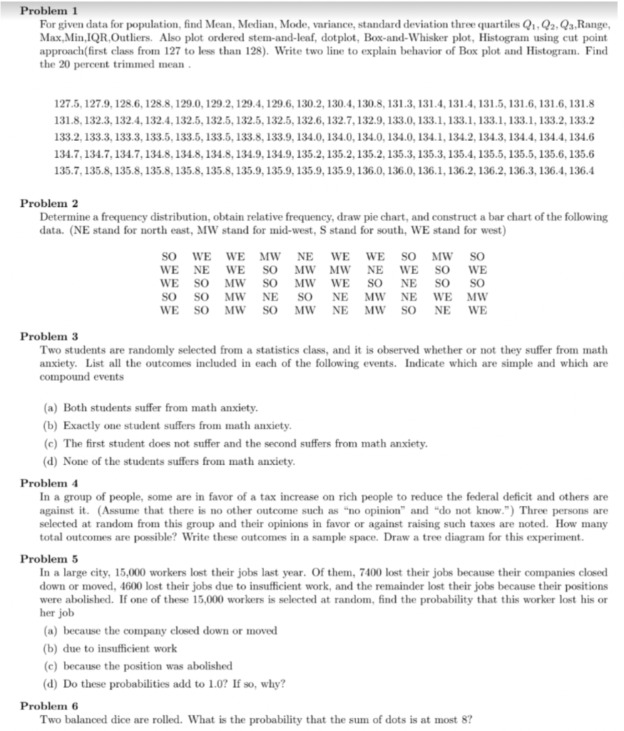 Solved Problem 1 For given data for population, find Mean, | Chegg.com
