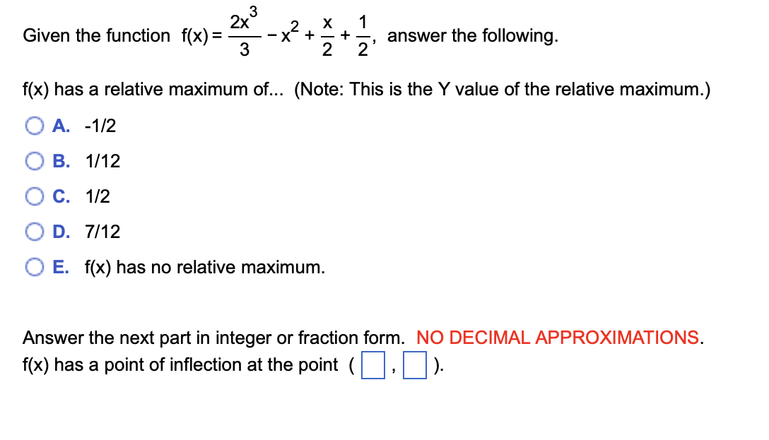 Solved 2x3 Given the function f(x) = 3 - X х 1 + — + 2 2 . | Chegg.com