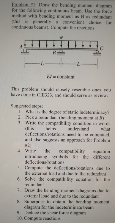 Solved Problem # 1: Draw the bending moment diagram for the | Chegg.com