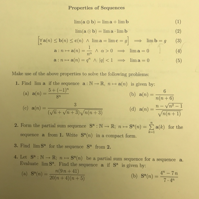 Solved Properties Of Sequences B)-lim A +lim B Lim(a Lim(a O | Chegg.com