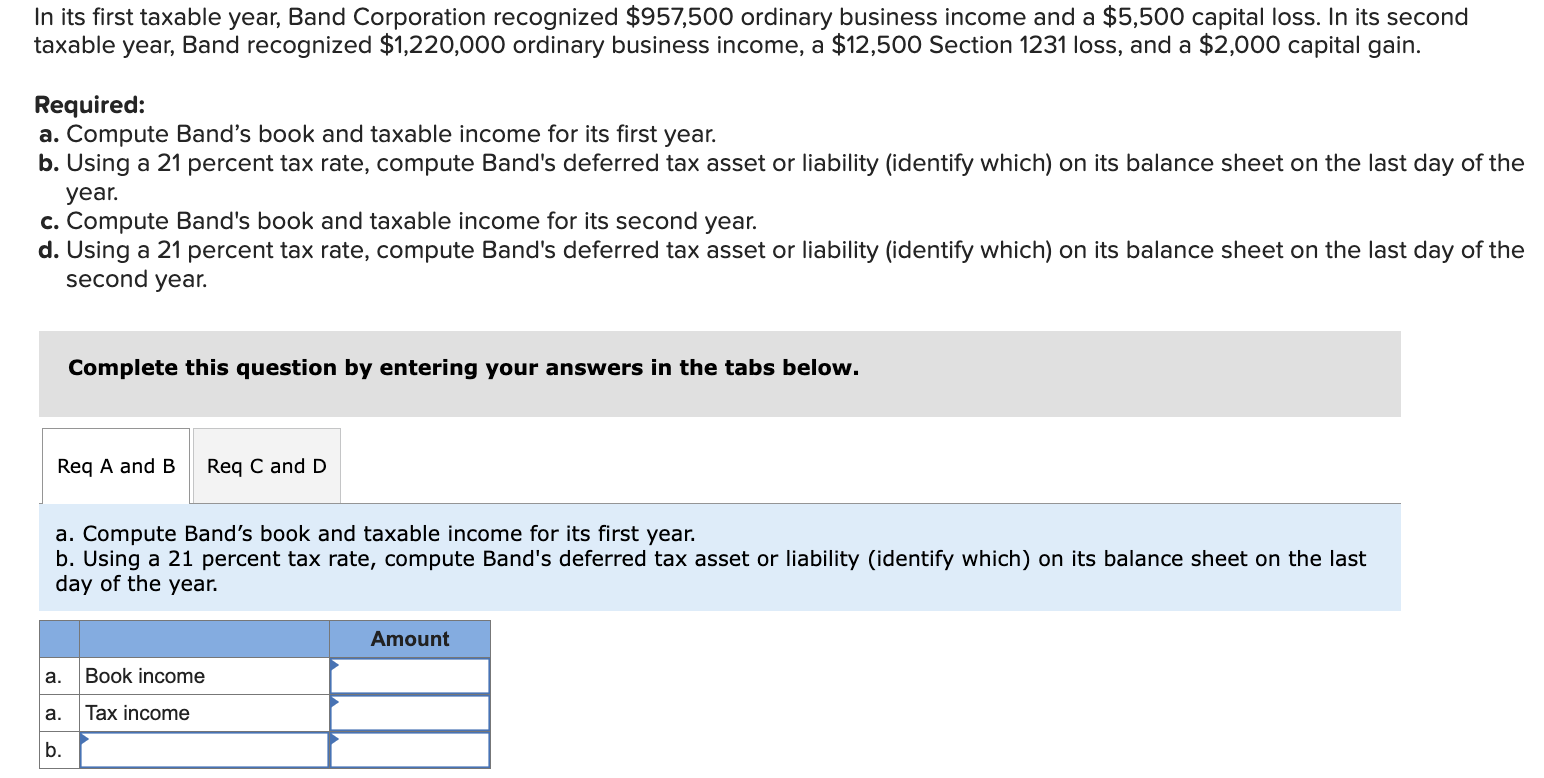 Solved In its first taxable year, Band Corporation | Chegg.com