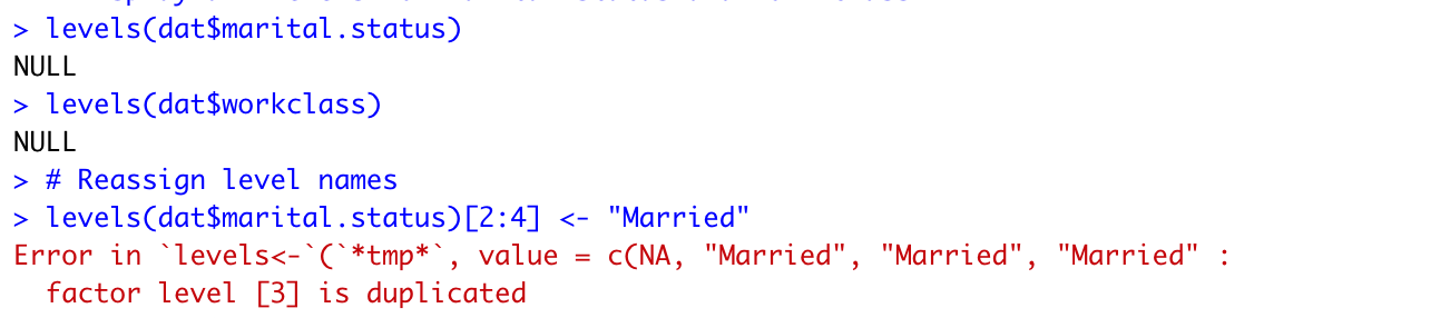 Solved > levels(dat\$marital.status) NULL > | Chegg.com