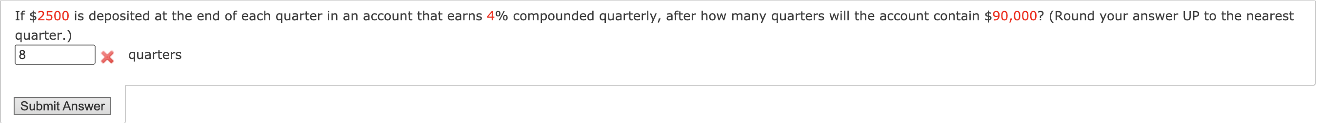 Solved If $2500 is deposited at the end of each quarter in | Chegg.com