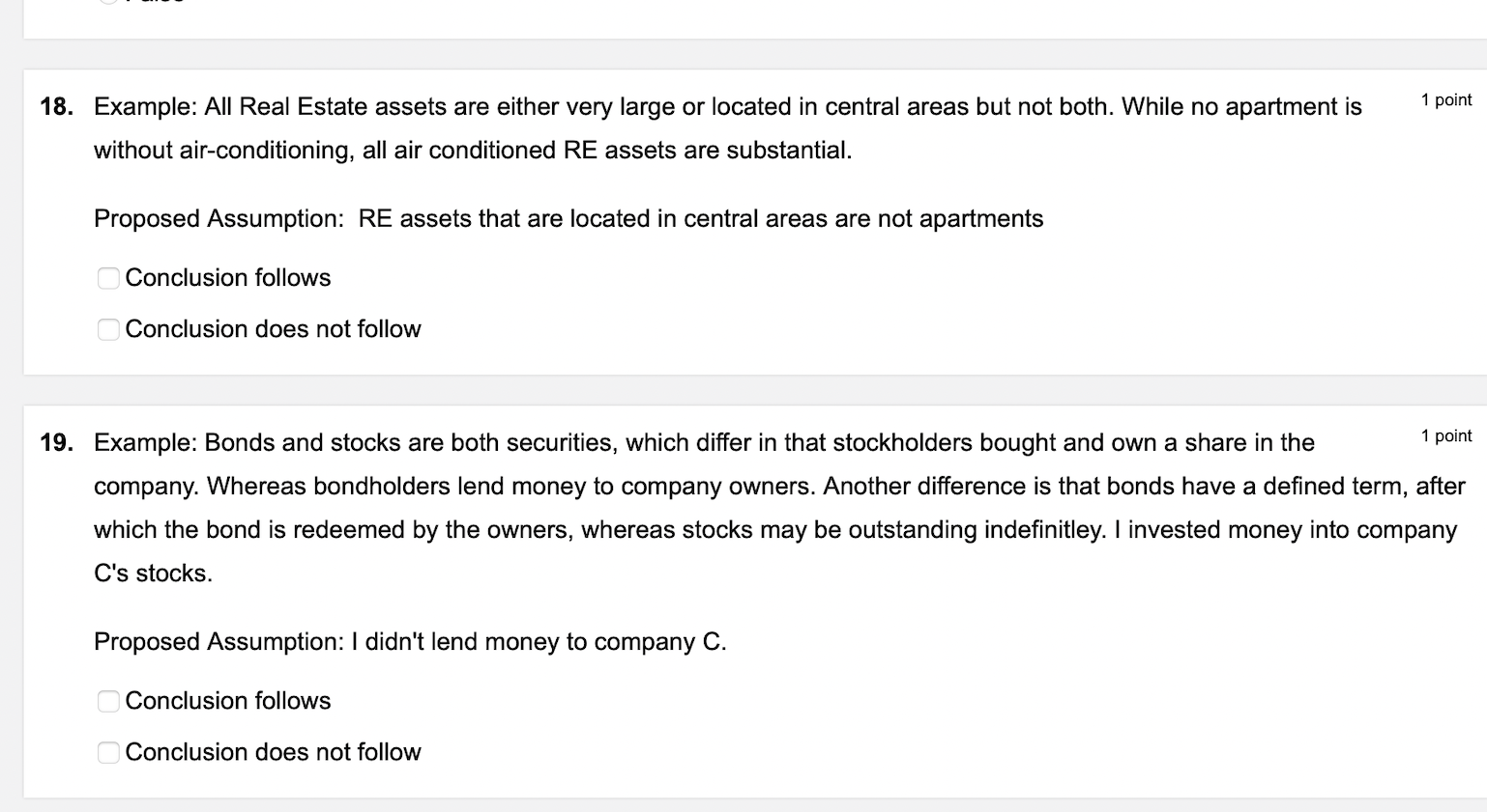 18. Example: All Real Estate assets are either very large or located in central areas but not both. While no apartment is
1 p