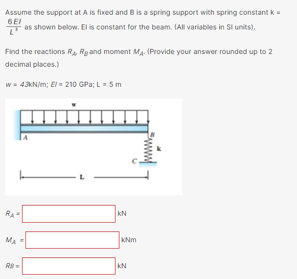 Solved Assume the support at A is fixed and B is a spring | Chegg.com