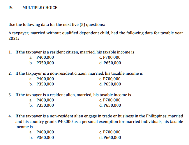 III. Determine the Income Tax Due/Payable for each | Chegg.com