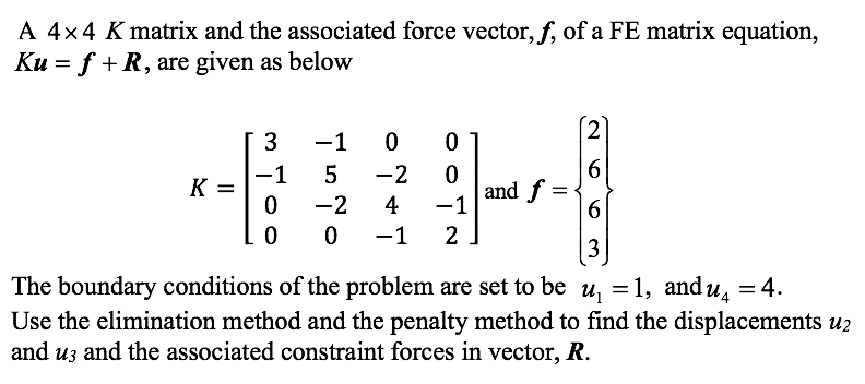 Solved A 4×4 K matrix and the associated force vector, f, of | Chegg.com