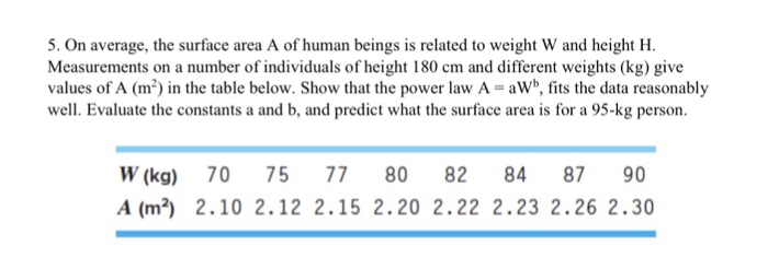 Solved 5. On average, the surface area A of human beings is