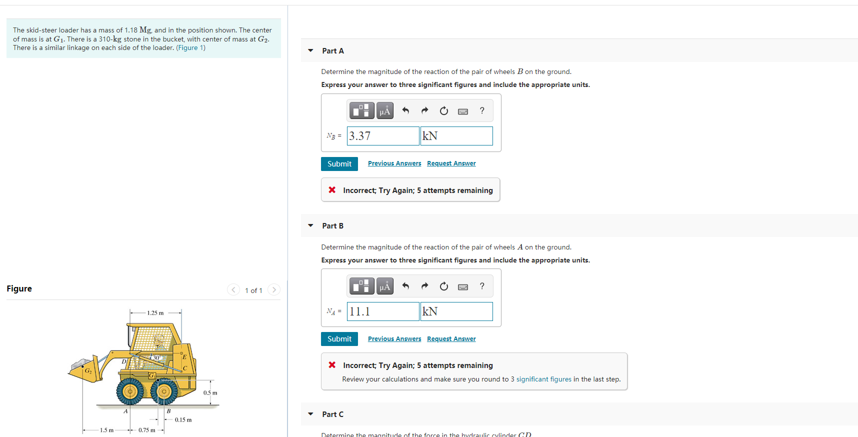 Solved The skid steer loader has a mass of 1.18 Mg, and in