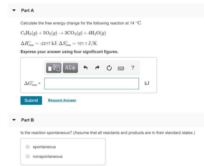 Solved Part A Calculate the free energy change for the | Chegg.com