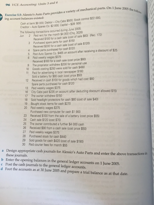Solved 96 VCE Accounting Units 3 and 4 Exercise 5.5 A ing