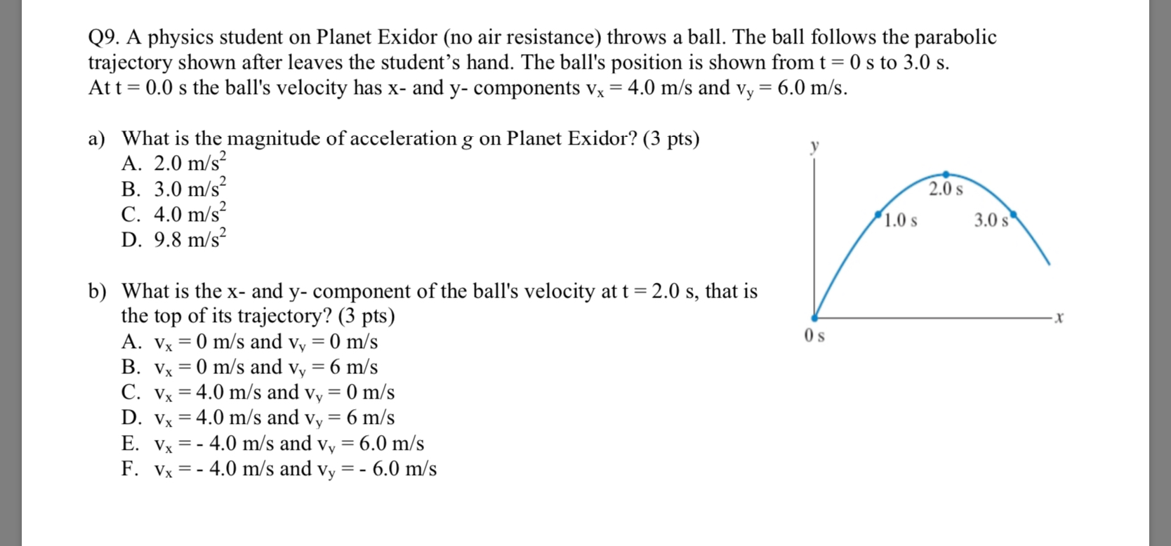 Solved 09 A Physics Student On Planet Exidor No Air Res Chegg Com