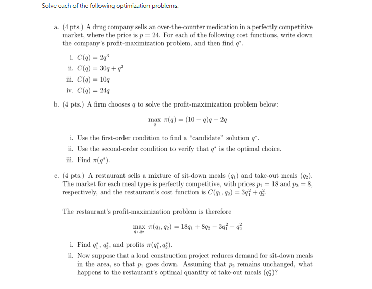 Solved Solve each of the following optimization problems. a. | Chegg.com
