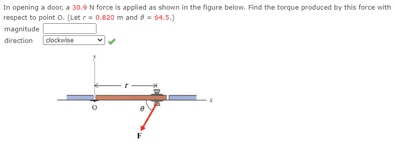 Solved In opening a door, a 30.9 N force is applied as shown | Chegg.com