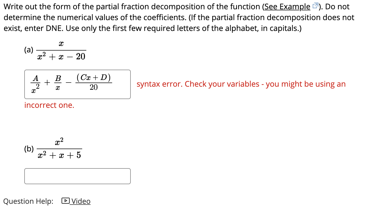 Solved Write out the form of the partial fraction | Chegg.com