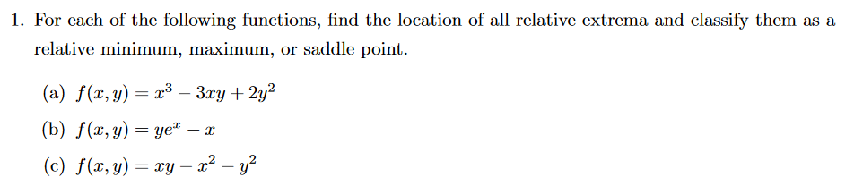 Solved 1. For each of the following functions, find the | Chegg.com