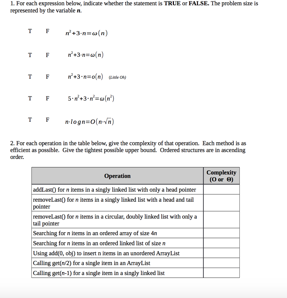 Solved 1. For each expression below, indicate whether the