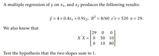 Solved A multiple regression of y on x1, and x2 produces the | Chegg.com