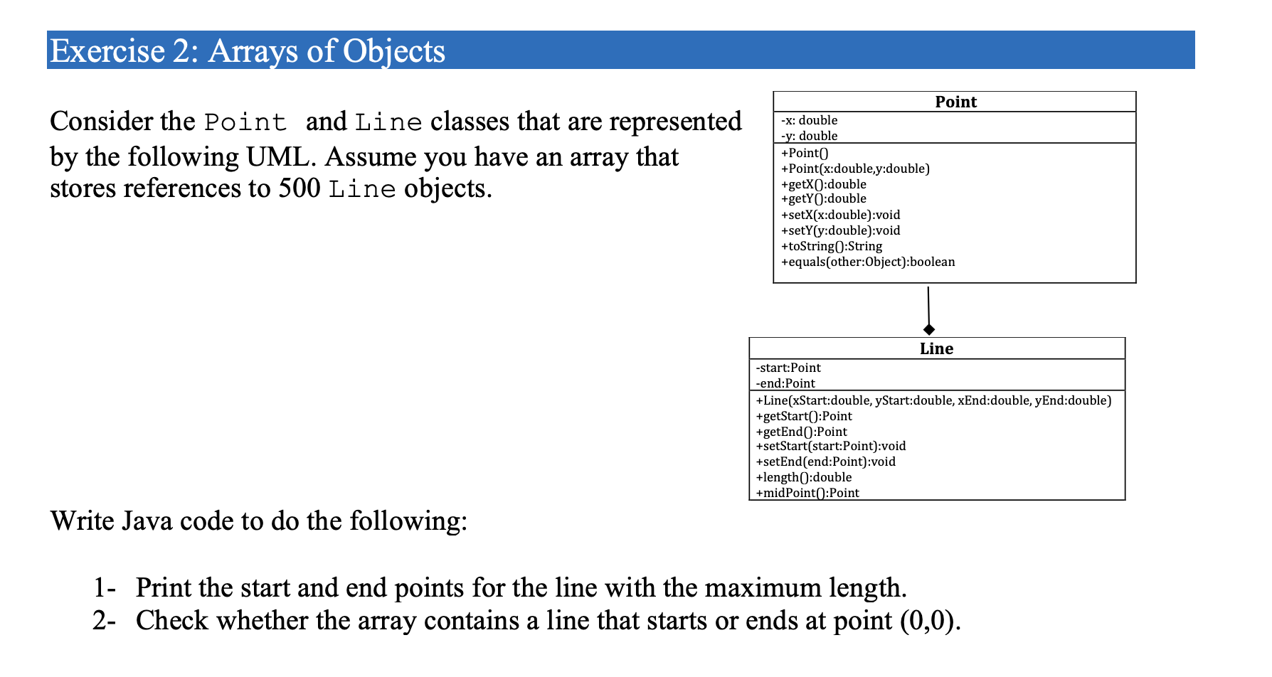 Solved Exercise 2: Arrays of Objects Consider the Point and | Chegg.com