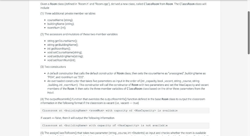 Solved C++ plz need code for main.cpp, room.h, room.cpp, | Chegg.com