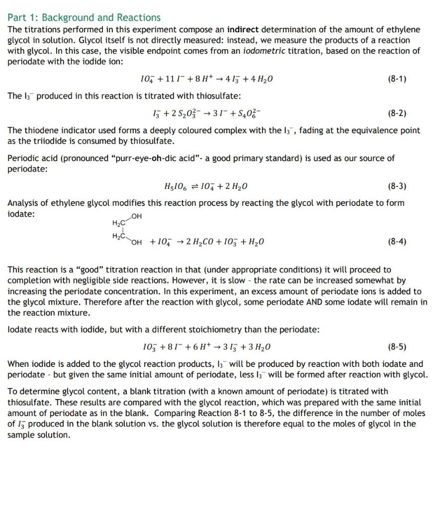 Part 1 Background and Reactions The titrations