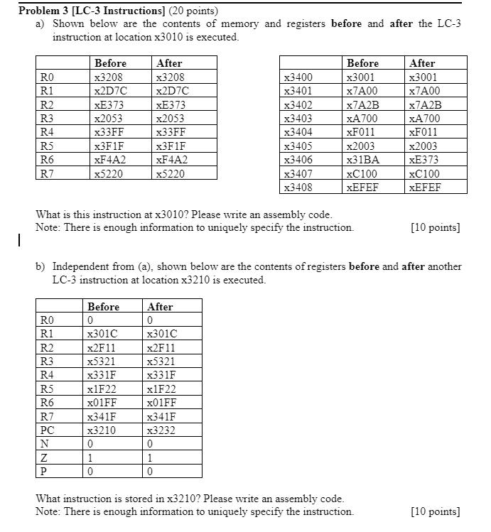Solved Problem 3 [LC3 Instructions] (20 points) a) Shown