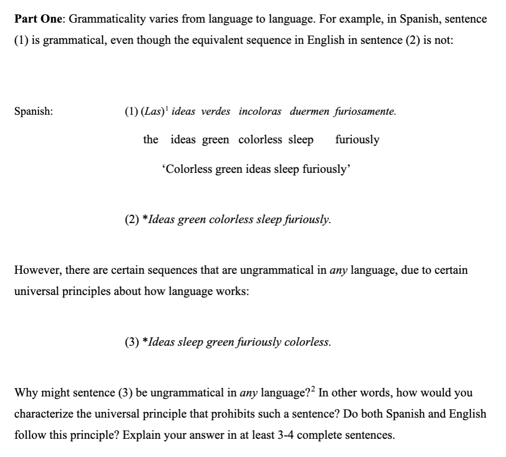 Solved Part One: Grammaticality Varies From Language To | Chegg.com