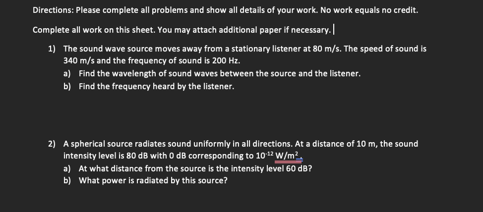 Solved Directions: Please complete all problems and show all | Chegg.com