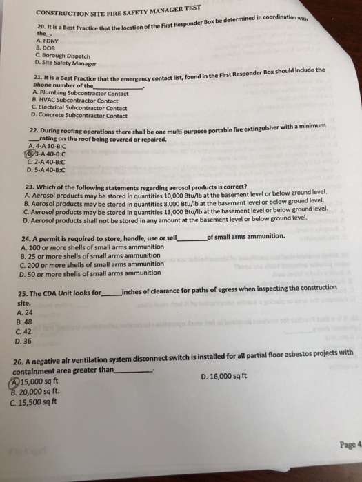 Solved CONSTRUCTION SITE FIRE SAFETY MANAGER TEST 20. It is