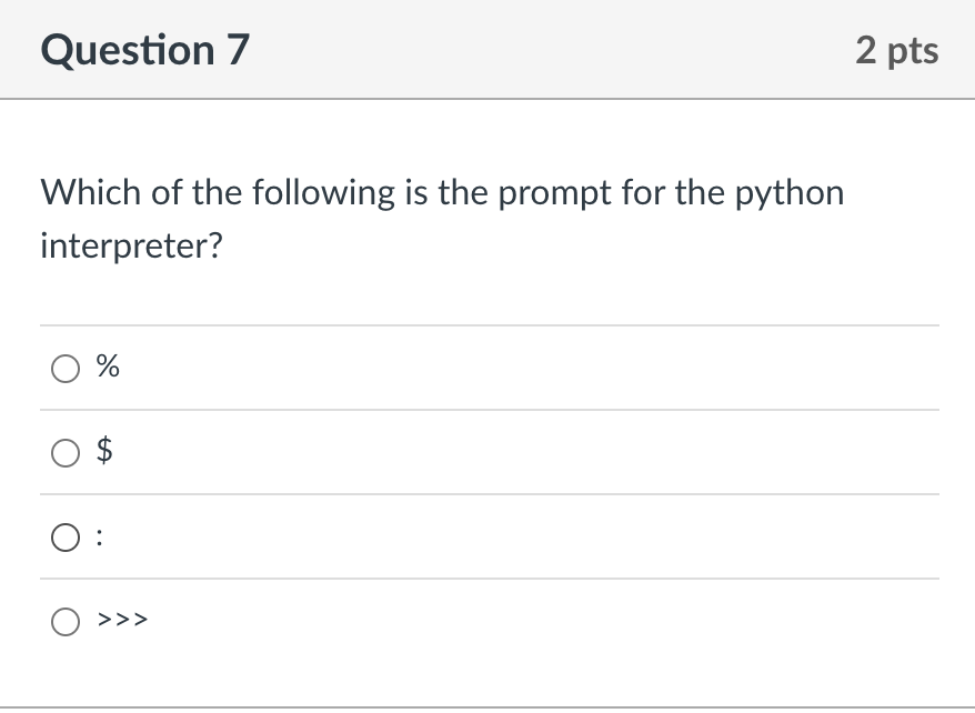 Solved Which of the following is the prompt for the python | Chegg.com