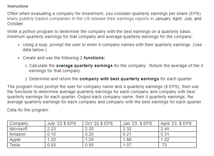Solved Instructions Often when evaluating a company for | Chegg.com