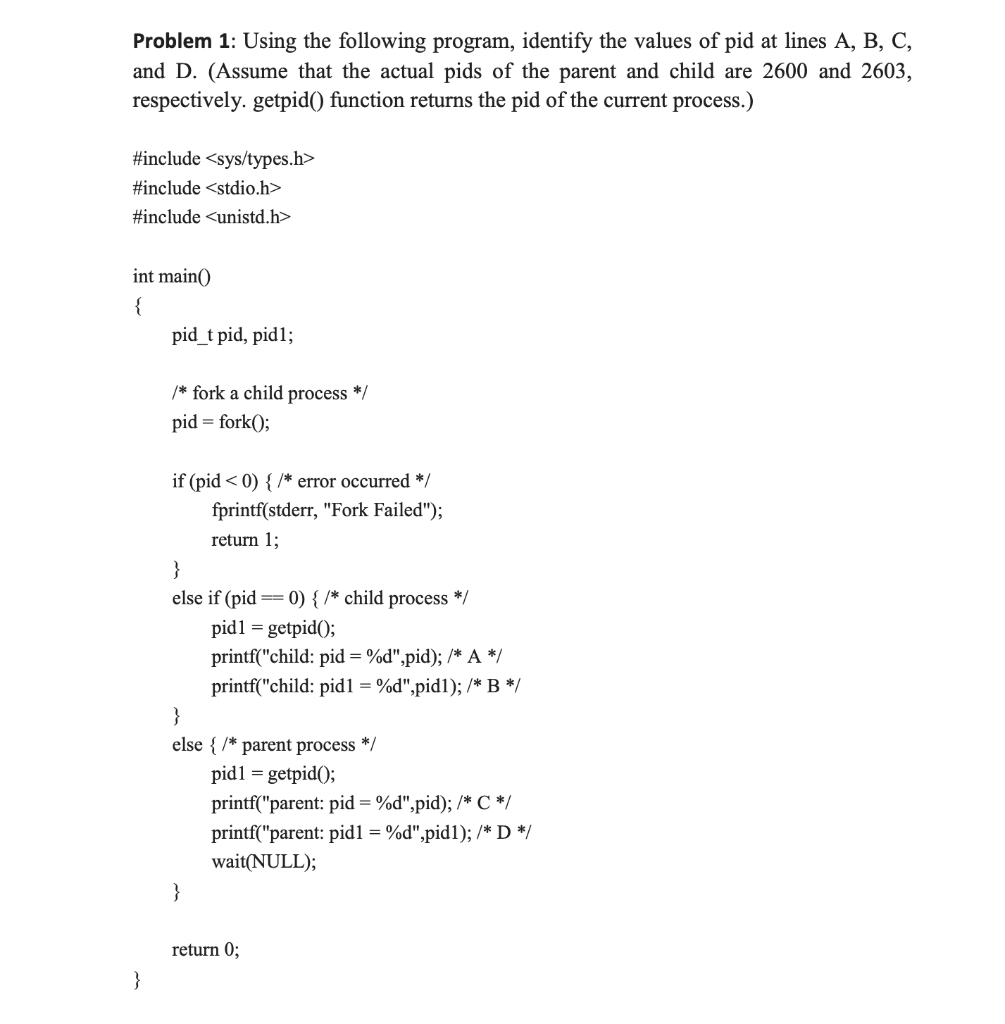Solved Problem 1: Using the following program, identify the | Chegg.com