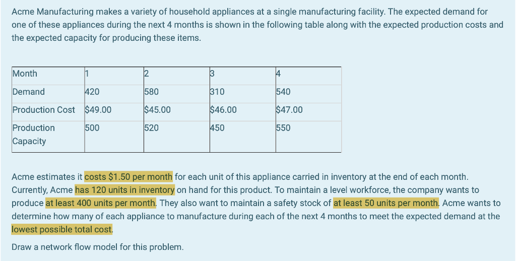 Solved Acme Manufacturing Makes A Variety Of Household | Chegg.com