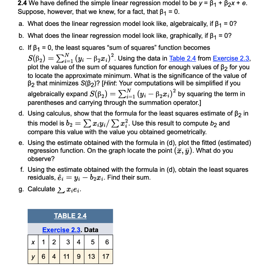 Solved We have defined the simple linear regression model to | Chegg.com