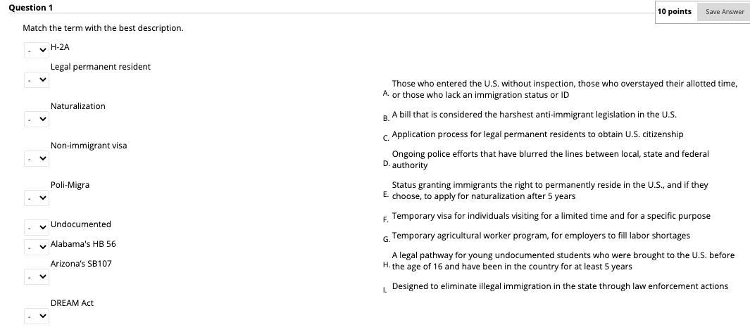 Solved Question 1 10 points Save Answer Match the term with | Chegg.com