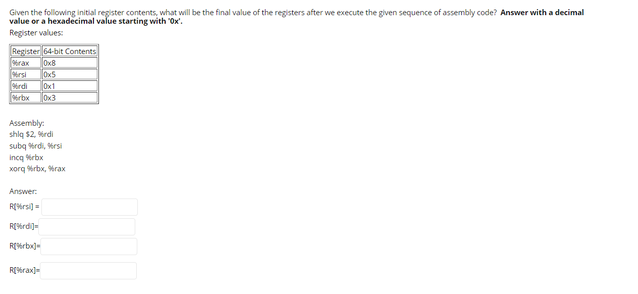Initial Register Examples Solved Given the following initial register contents, what | Chegg.com