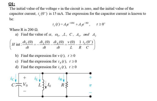 160 40 01 The Initial Value Of The Voltage V I Chegg Com