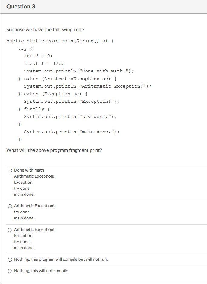 Solved Question 1 The throws clause in a method declaration