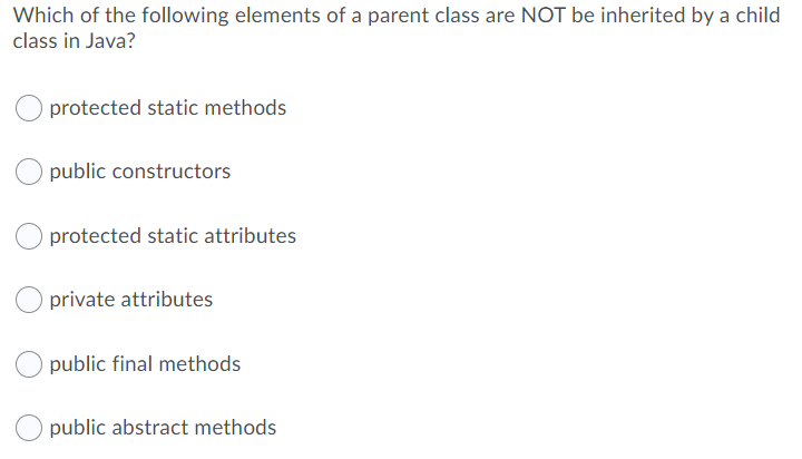 Solved Which of the following elements of a parent class are | Chegg.com