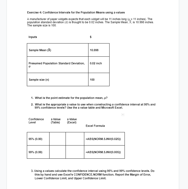 Solved Exercise 4: Confidence Intervals for the population | Chegg.com