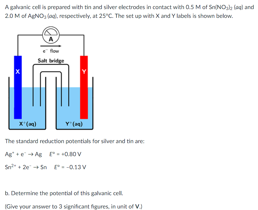 Solved A Galvanic Cell Is Prepared With Tin And Silver | Chegg.com