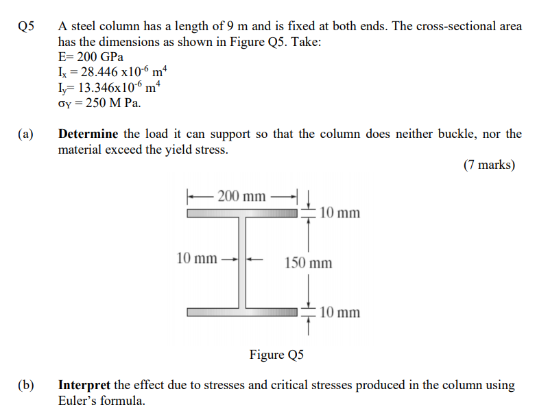 Solved Q5 A steel column has a length of 9 m and is fixed at