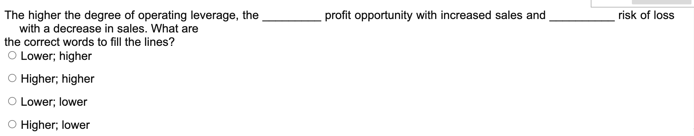 Solved The Higher The Degree Of Operating Leverage, The | Chegg.com