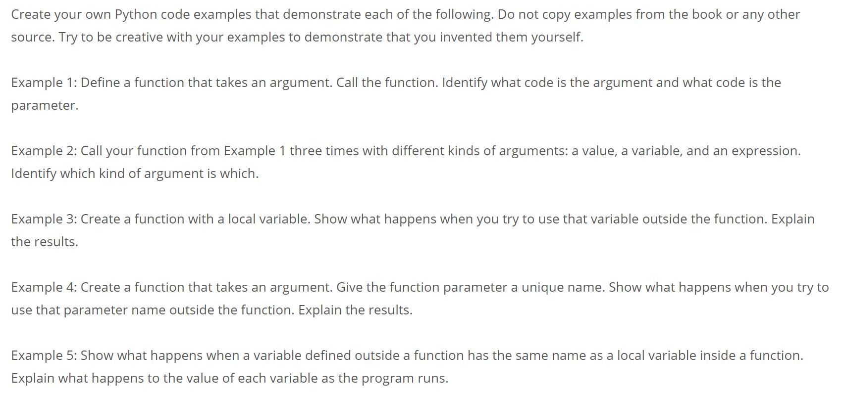 Solved Create your own Python code examples that demonstrate | Chegg.com image.