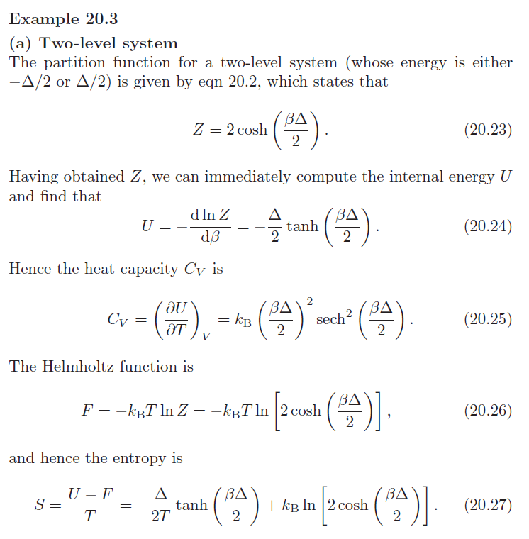 Solved Example 20.3 (a) Two-level system The partition | Chegg.com