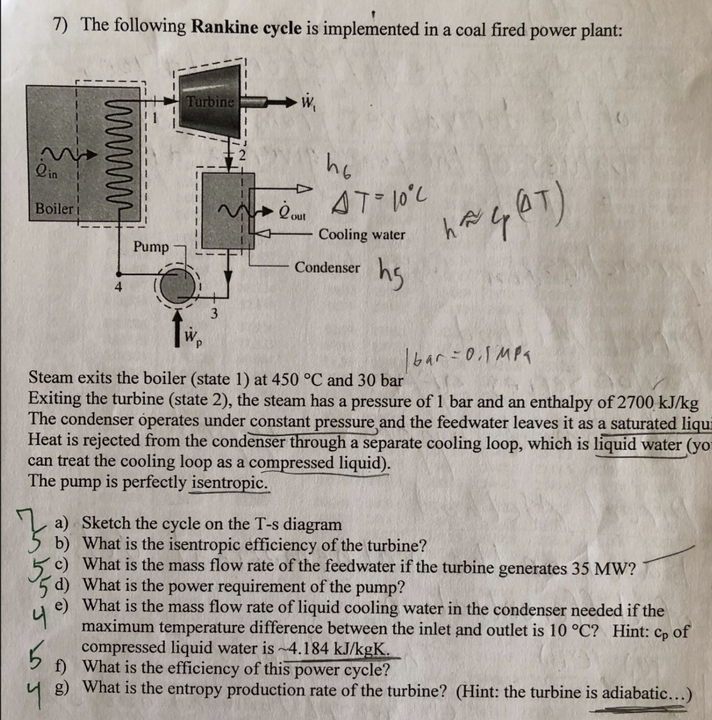 Rankine Cycle Problems Examples Solved 7) The following Rankine cycle is implemented in a | Chegg.com