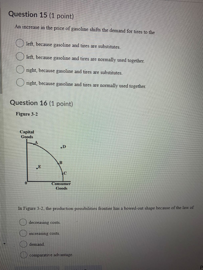 Solved Question 15 (1 point) An increase in the price of | Chegg.com