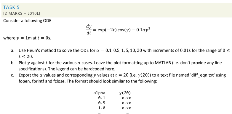 Solved TASK 5 [2 MARKS - LO10L] Consider a following ODE dy | Chegg.com